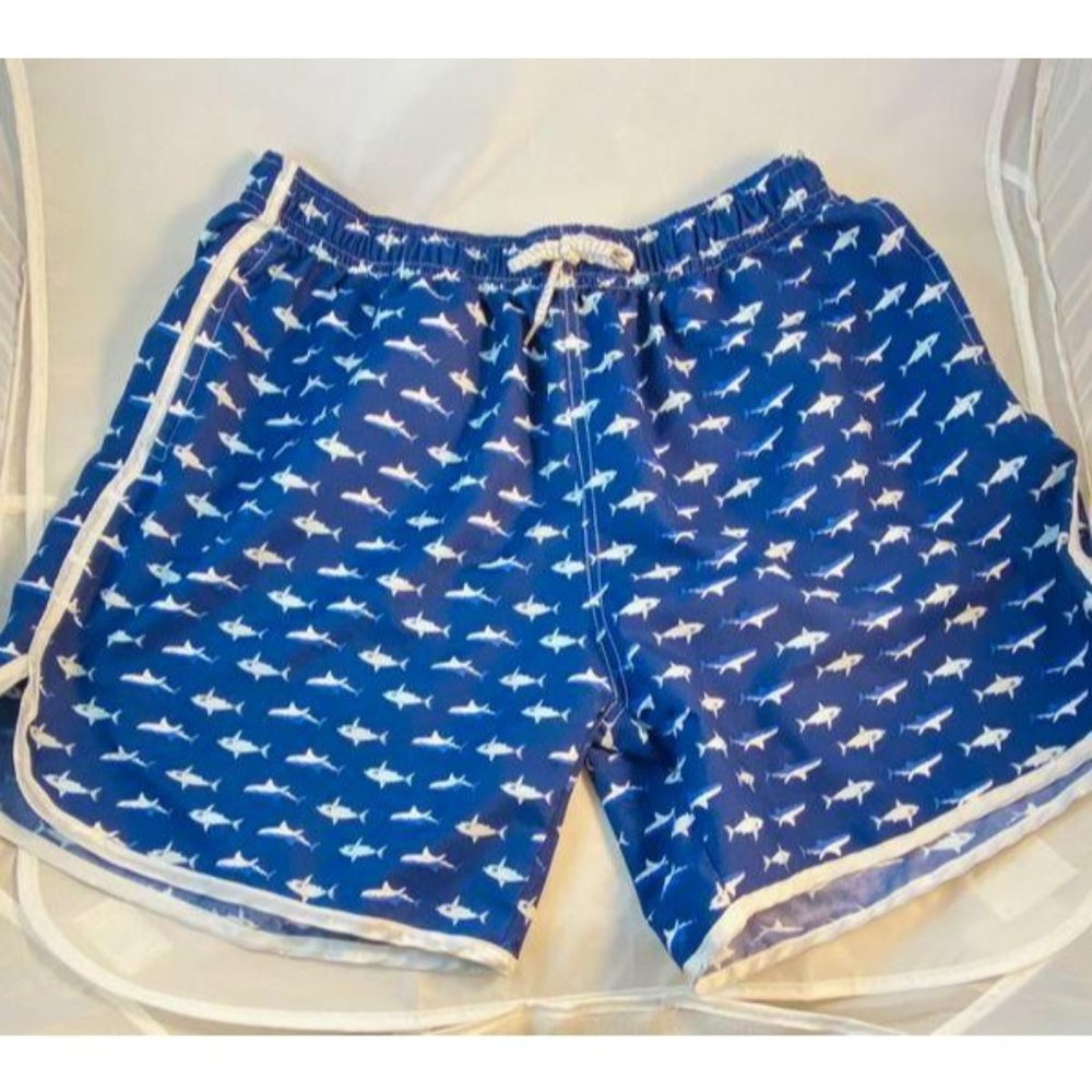 Men's Shark Boardshorts Navy Blue and White Size L